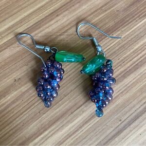 Vintage Glass Bead Grape Dangling Earrings